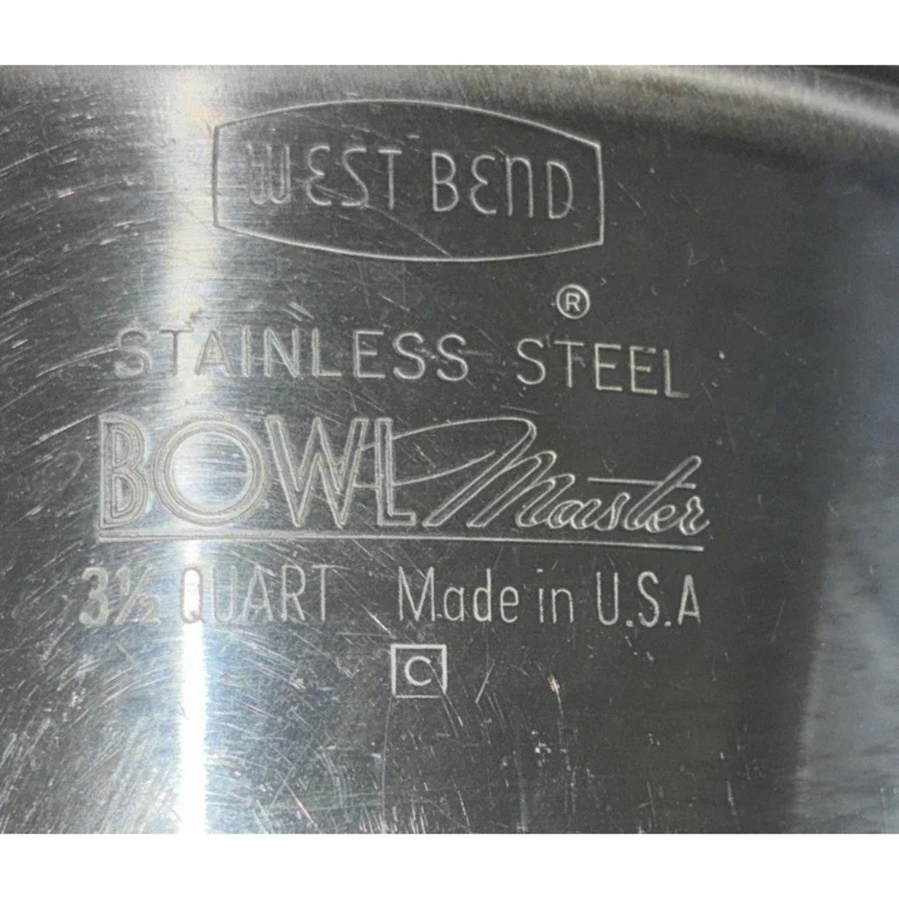 West Bend Bowl Master Stainless Steel Bowl 3-1/2 Qt Mixing Bowl 9